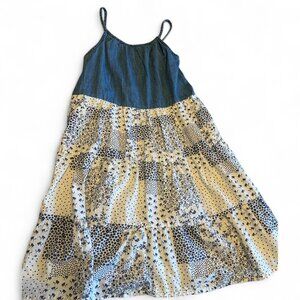 OshKosh B'gosh Tiered Denim and Patched Print Summer Dress Girls Size 12
